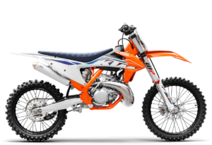 Das Bild zeigt ein KTM-Motorrad in leuchtenden Farben, ideal für Offroad-Abenteuer und sportliche Fahrten.