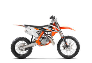 Motorrad der Marke KTM in orange und weiß mit Offroad-Reifen, ideal für Abenteuer und sportliche Fahrten.