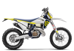 Husqvarna Enduro-Motorrad mit gelb-blauer Farbgebung, ideal für Offroad-Abenteuer, präsentiert von GST-Berlin GmbH.