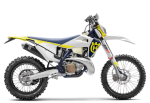 Husqvarna Enduro-Motorrad in modernem Design mit gelben und weißen Akzenten, ideal für Offroad-Abenteuer und sportliche Fahrten.