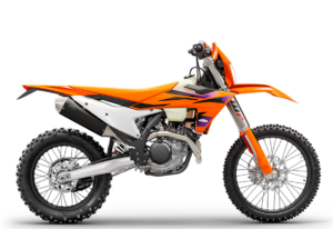 KTM Offroad-Motorrad in leuchtendem Orange mit modernem Design und robusten Reifen, ideal für Abenteuer und Gelände.