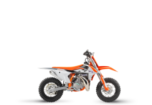 Das Bild zeigt ein KTM-Motorrad im Offroad-Design mit orange-weißer Farbgebung, ideal für Abenteuer und sportliche Fahrten.
