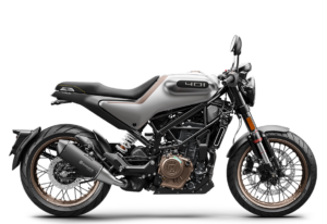 Das Bild zeigt eine Husqvarna 401, ein sportliches Motorrad mit modernem Design und leistungsstarker Technik, ideal für Motorradliebhaber.