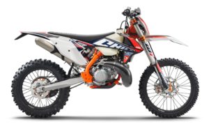 KTM Dirtbike mit orangefarbenem Rahmen und robusten Reifen, ideal für Offroad-Abenteuer.